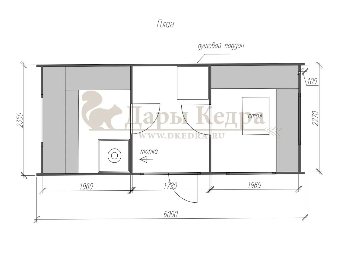 Баня «Парус» из кедра 6х2,2 метра (вариант 1)