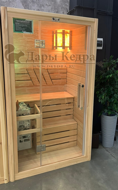 Одноместная прямая финская «Элит» сауна кабина из кедра и липы с электрокаменкой