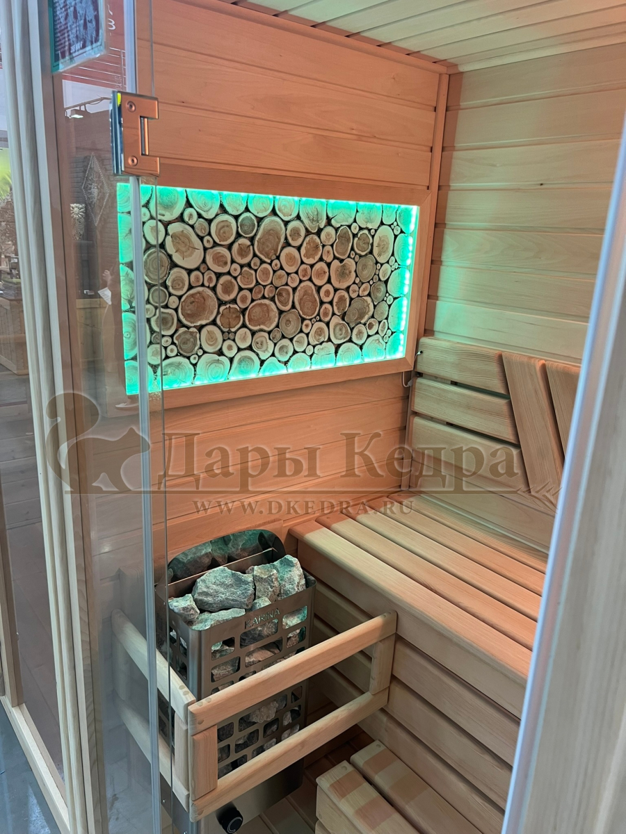 Одноместная прямая финская «Элит» сауна кабина из кедра и липы с электрокаменкой