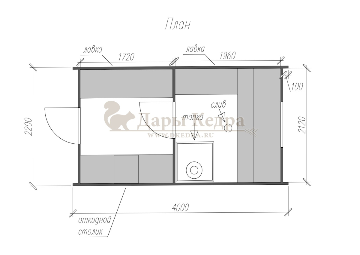 Баня «Викинг» из кедра 4х2,2 м